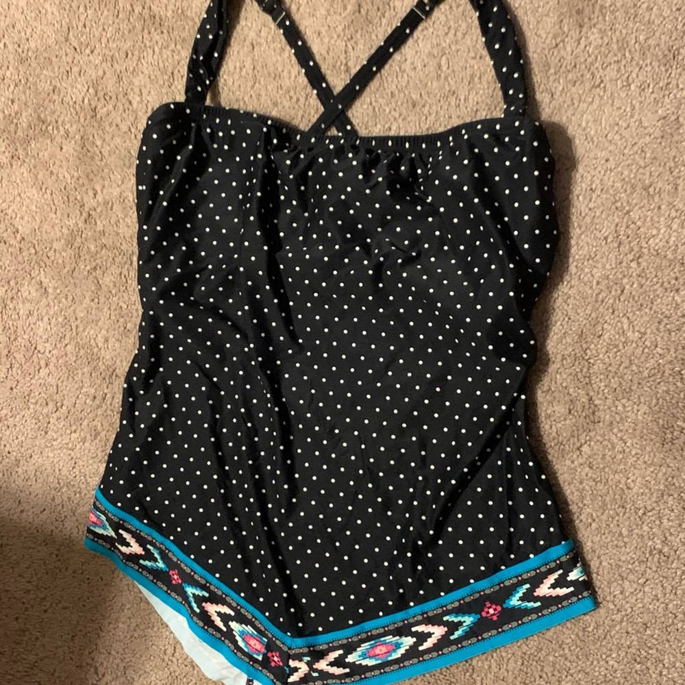 SOLD 36F 36DDD bra sized swim tank aztec tribal multi dot print. - Picture 2 of 10